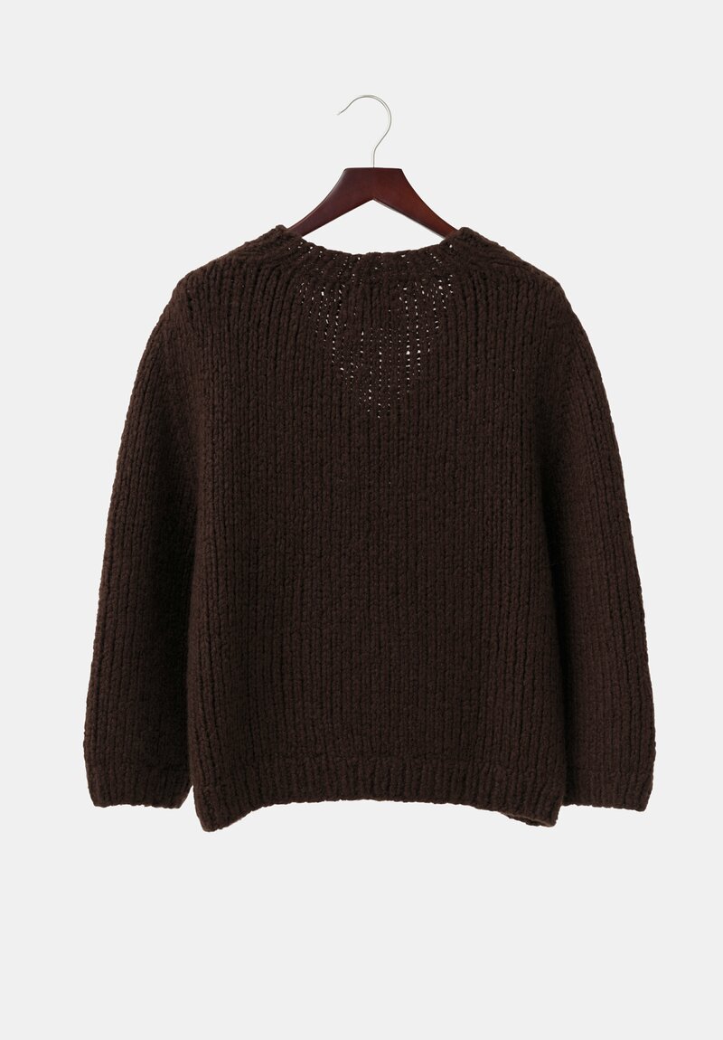 Wommelsdorff Cashmere & Silk Hand-Knit Zara V-Neck Sweater in Umbra Brown