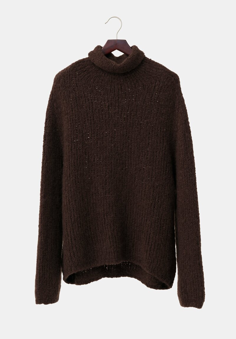 Wommelsdorff Cashmere & Silk Hand-Knit Yara Turtleneck Sweater in Umbra Brown	