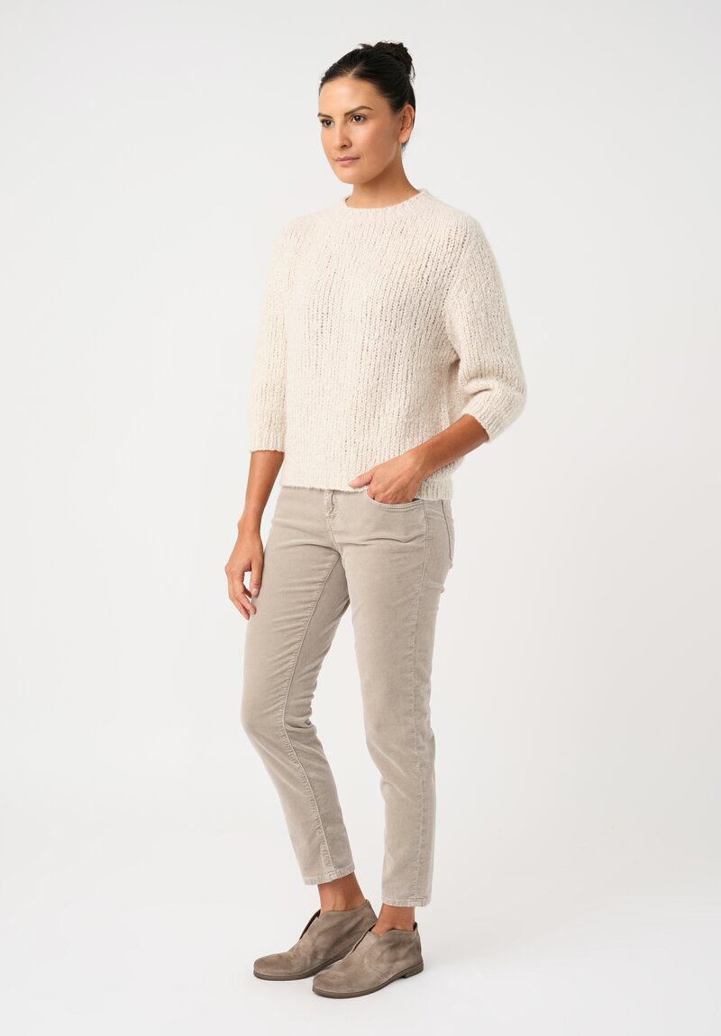 Wommelsdorff Cashmere & Silk Hand-Knit Momo Crew Neck Sweater in Ivory White