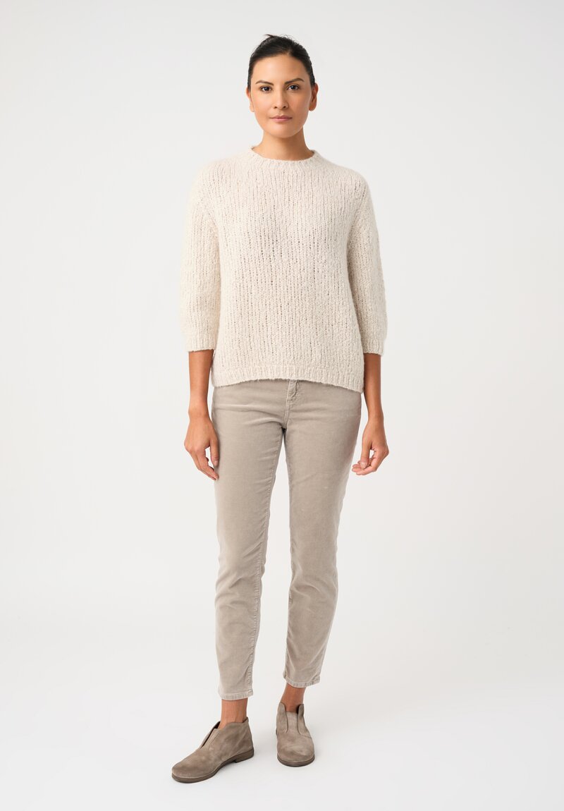 Wommelsdorff Cashmere & Silk Hand-Knit Momo Crew Neck Sweater in Ivory White