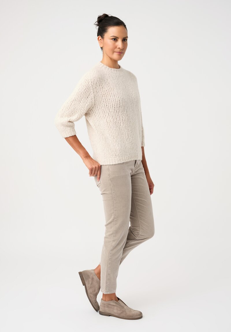 Wommelsdorff Cashmere & Silk Hand-Knit Momo Crew Neck Sweater in Ivory White