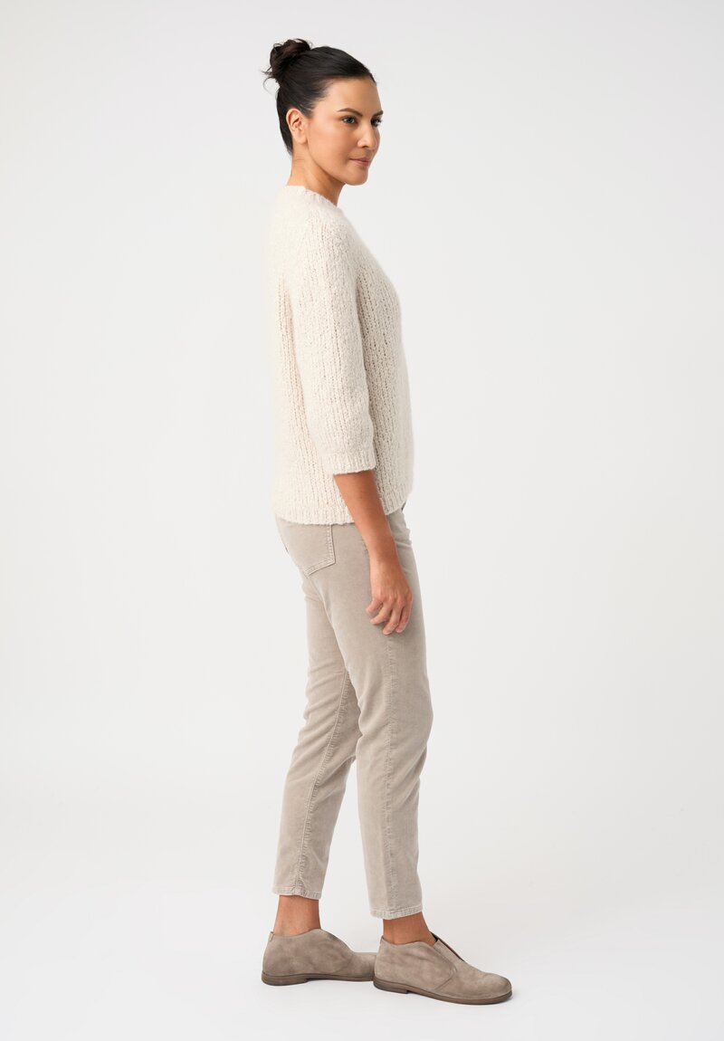 Wommelsdorff Cashmere & Silk Hand-Knit Momo Crew Neck Sweater in Ivory White