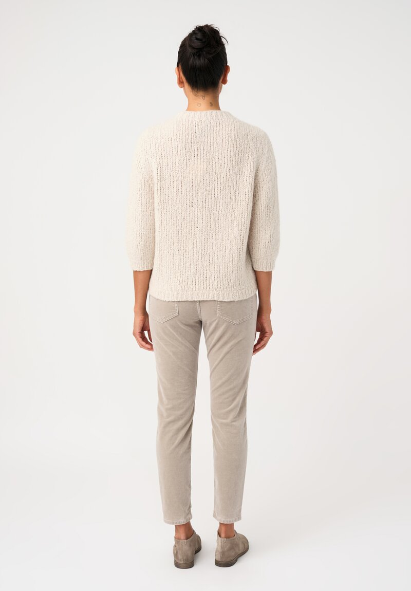 Wommelsdorff Cashmere & Silk Hand-Knit Momo Crew Neck Sweater in Ivory White