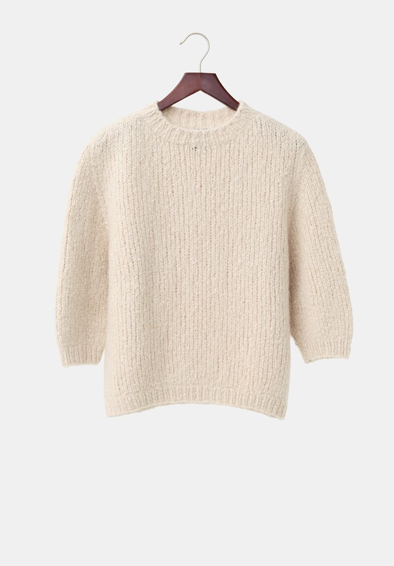 Wommelsdorff Cashmere & Silk Hand-Knit Momo Crew Neck Sweater in Ivory White