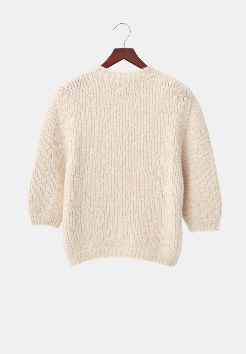 Wommelsdorff Cashmere & Silk Hand-Knit Momo Crew Neck Sweater in Ivory White
