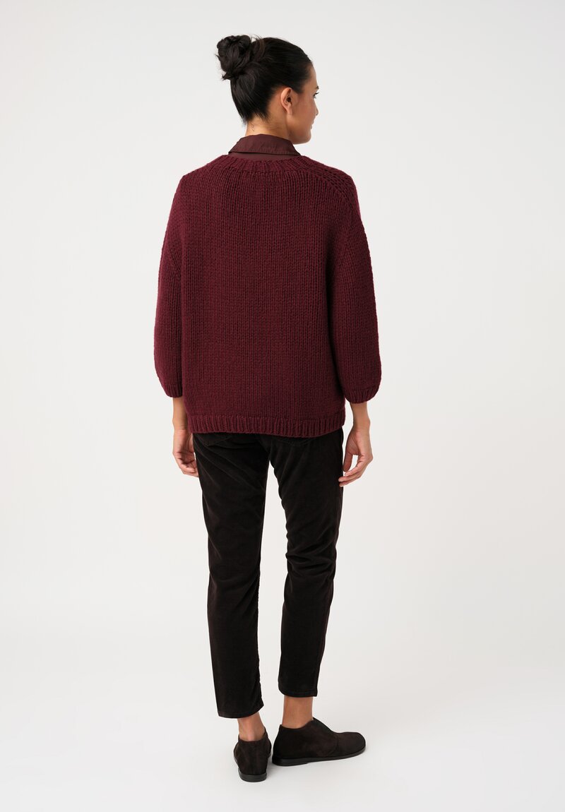 Wommelsdorf Cashmere Knit V Neck Dara Sweater in Burgundy