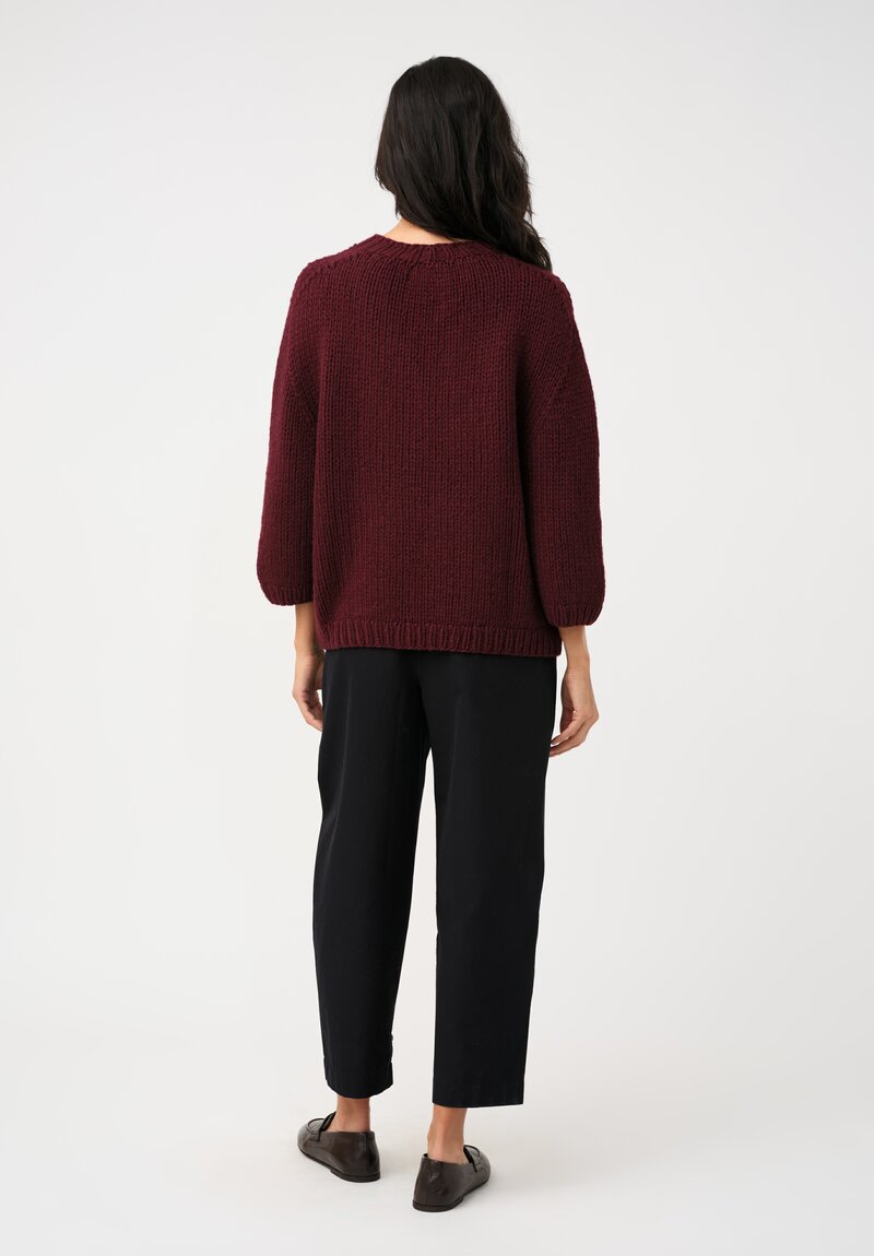 Wommelsdorff Cashmere Hand-Knit V-Neck Dara Sweater in Bordeaux Red