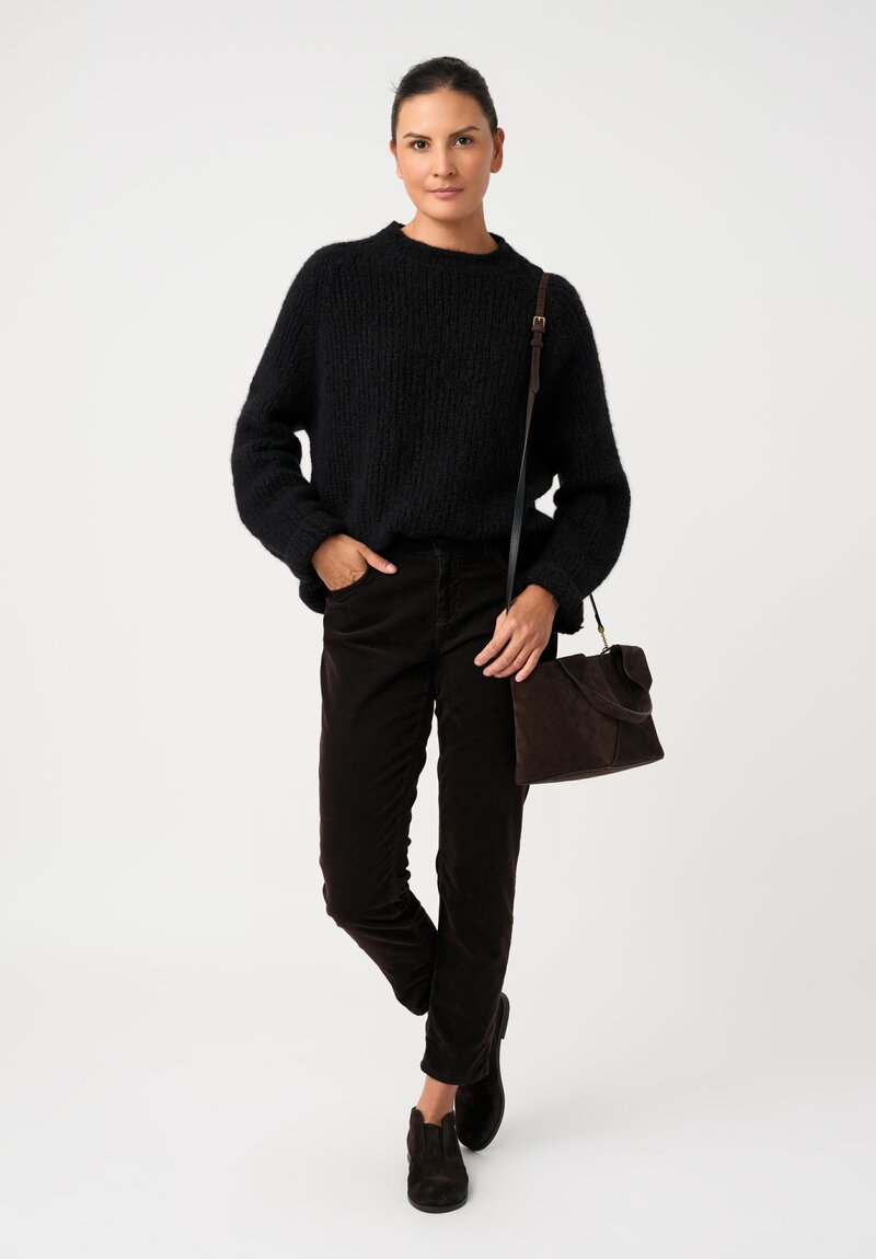 Wommelsdorff Cashmere & Silk Knit Crew Neck Chili Sweater in Black