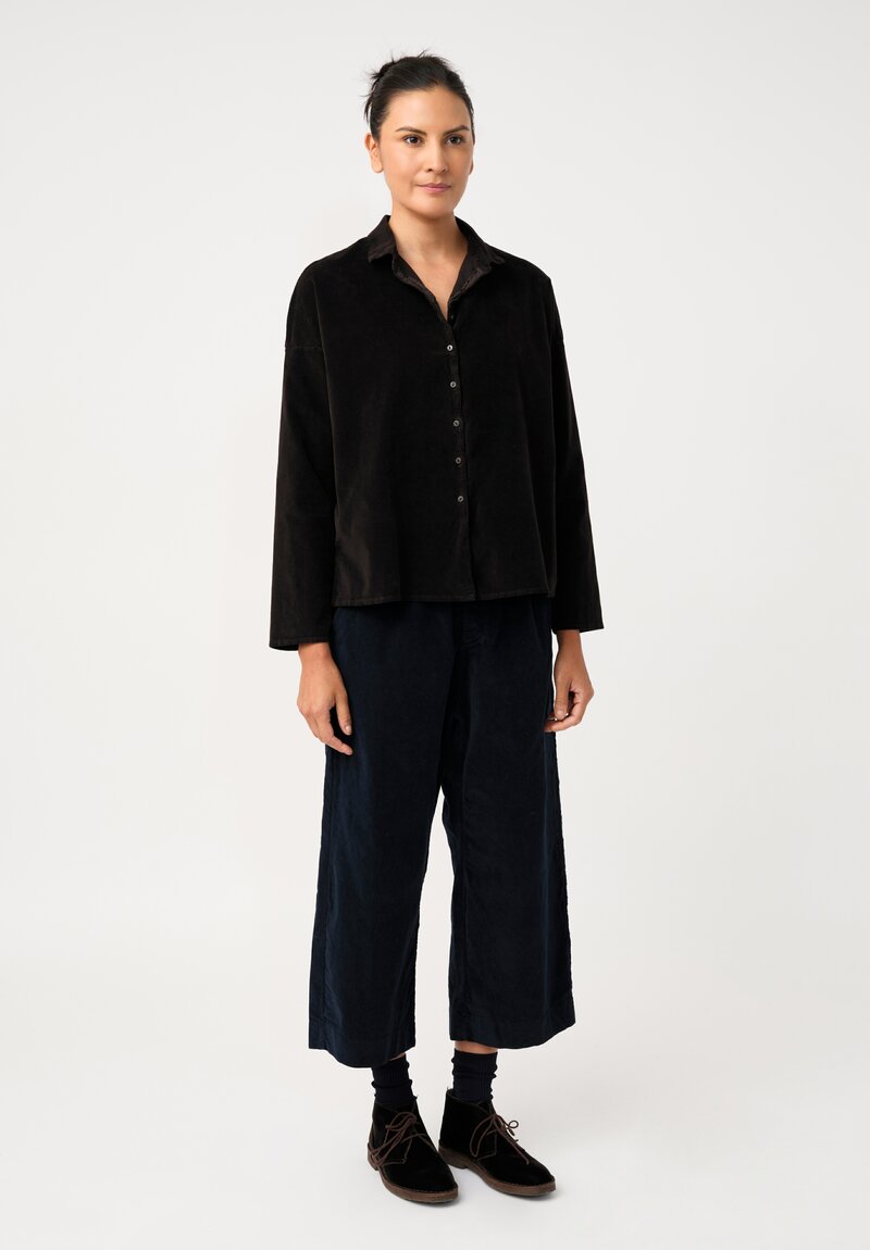 Album di Famiglia Cotton Velvet Short Collar Shirt in Cacao Brown