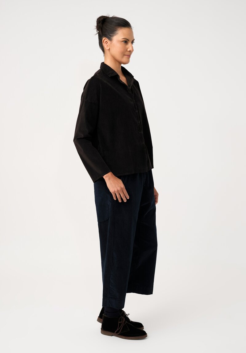 Album di Famiglia Cotton Velvet Short Collar Shirt in Cacao Brown