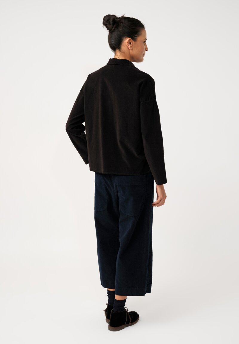 Album di Famiglia Cotton Velvet Short Collar Shirt in Cacao Brown