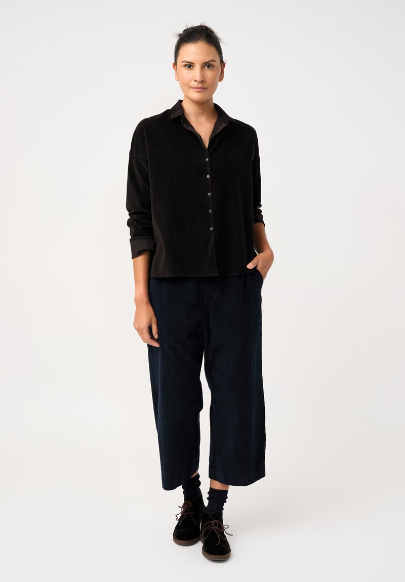 Album di Famiglia Cotton Velvet Short Collar Shirt in Cacao Brown