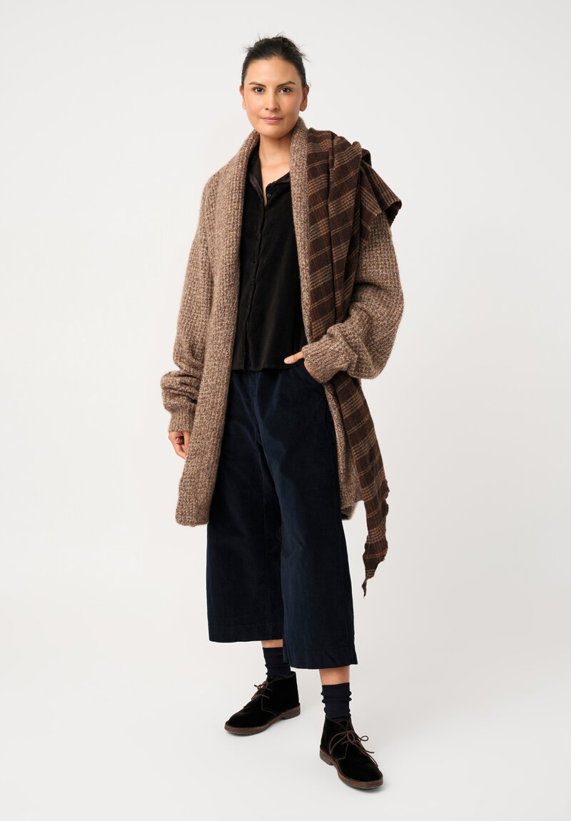 Album di Famiglia Cotton Velvet Short Collar Shirt in Cacao Brown