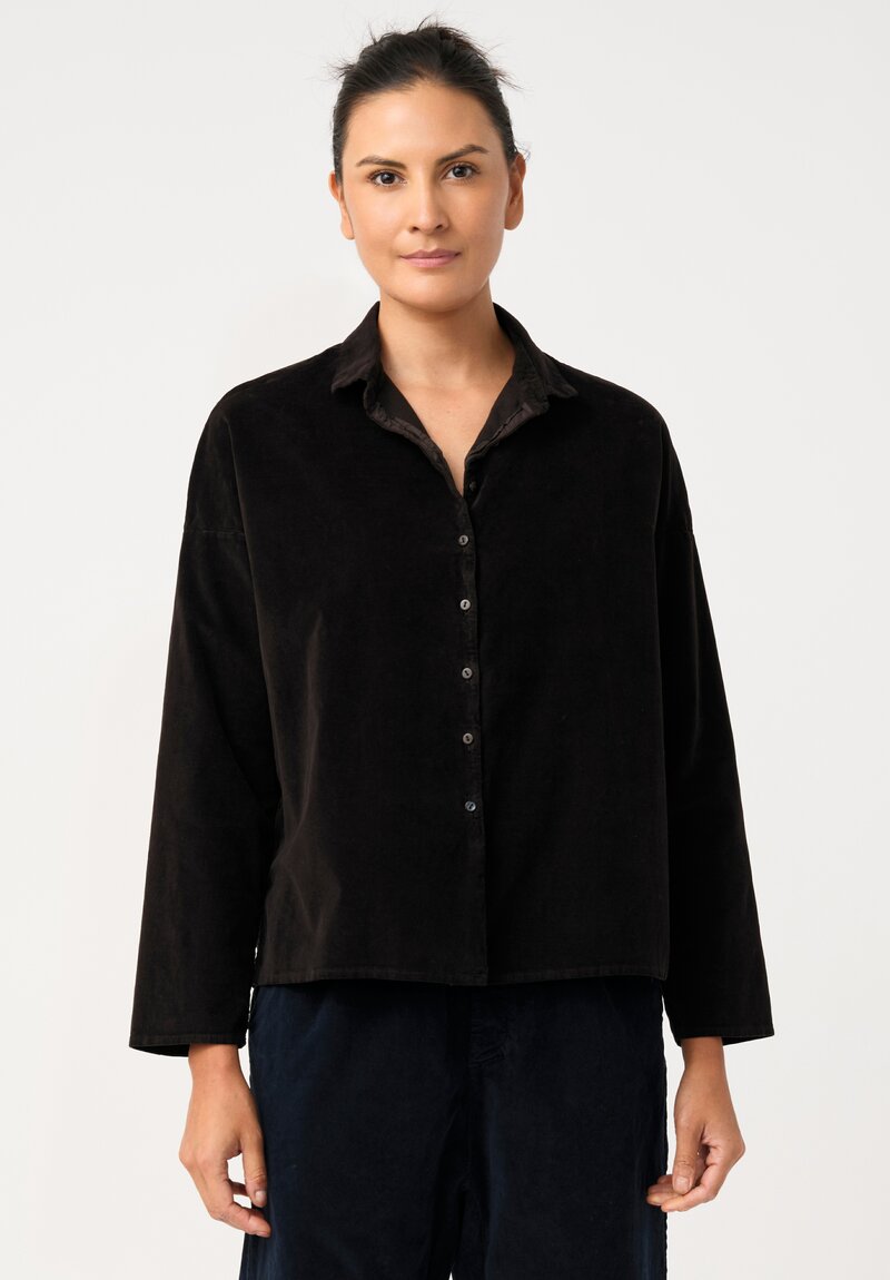 Album di Famiglia Cotton Velvet Short Collar Shirt in Cacao Brown