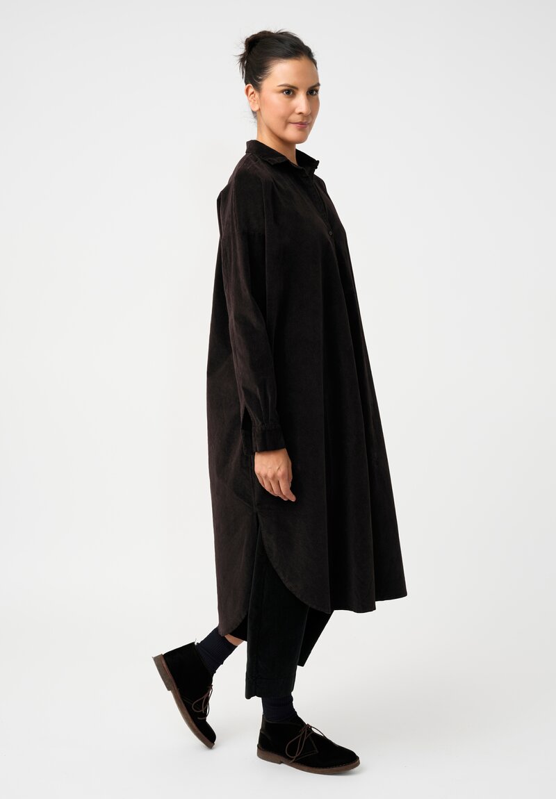 Album di Famiglia Cotton Velvet Long Shirt Dress in Cacao Brown