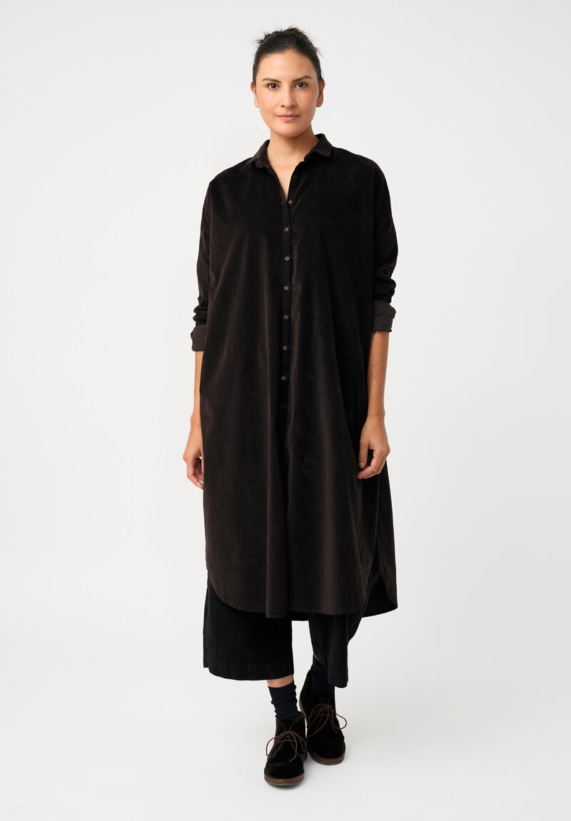 Album di Famiglia Cotton Velvet Long Shirt Dress in Cacao Brown