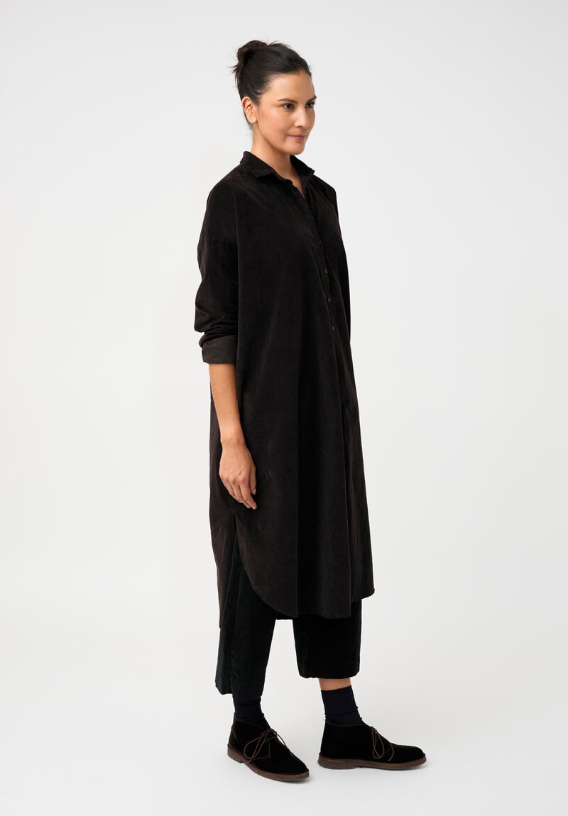 Album di Famiglia Cotton Velvet Long Shirt Dress in Cacao Brown