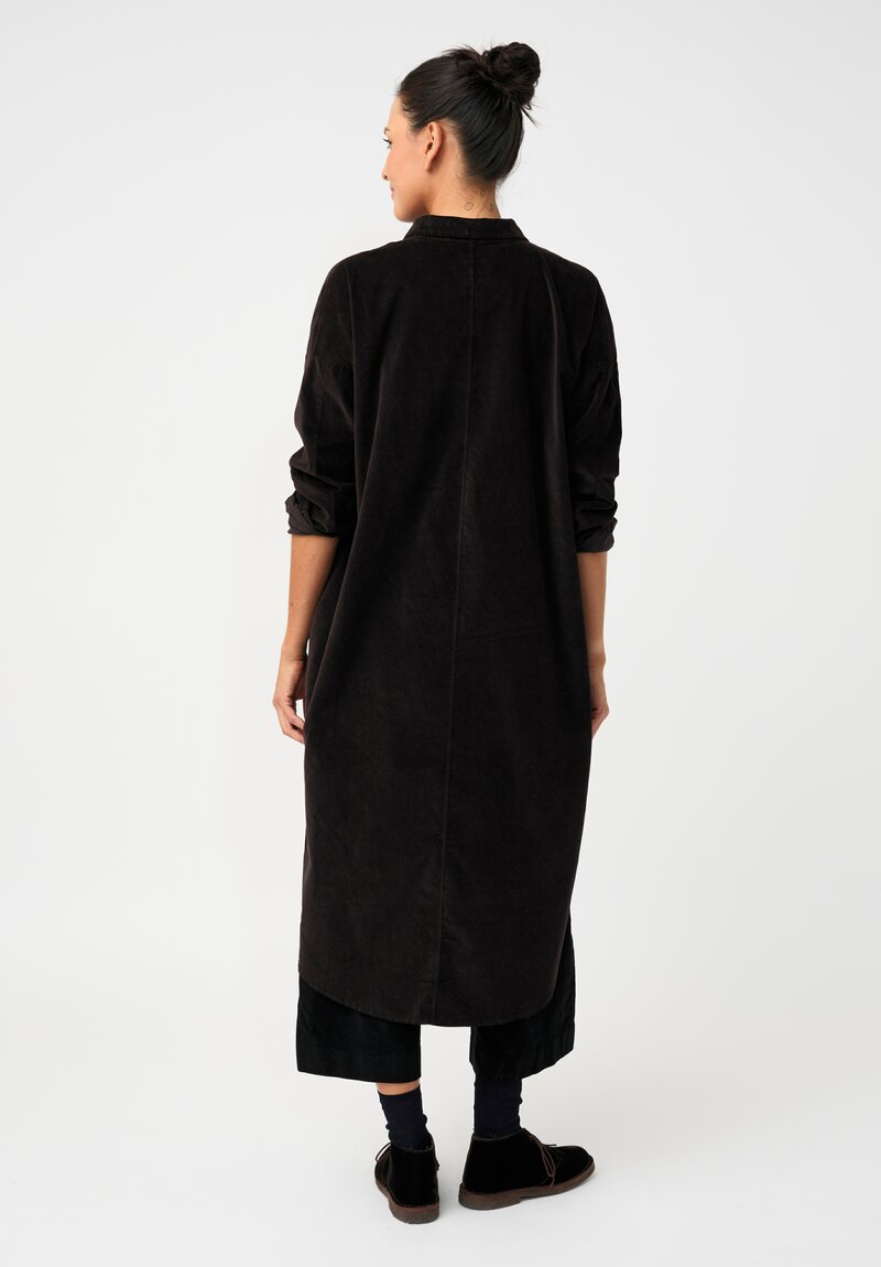 Album di Famiglia Cotton Velvet Long Shirt Dress in Cacao Brown