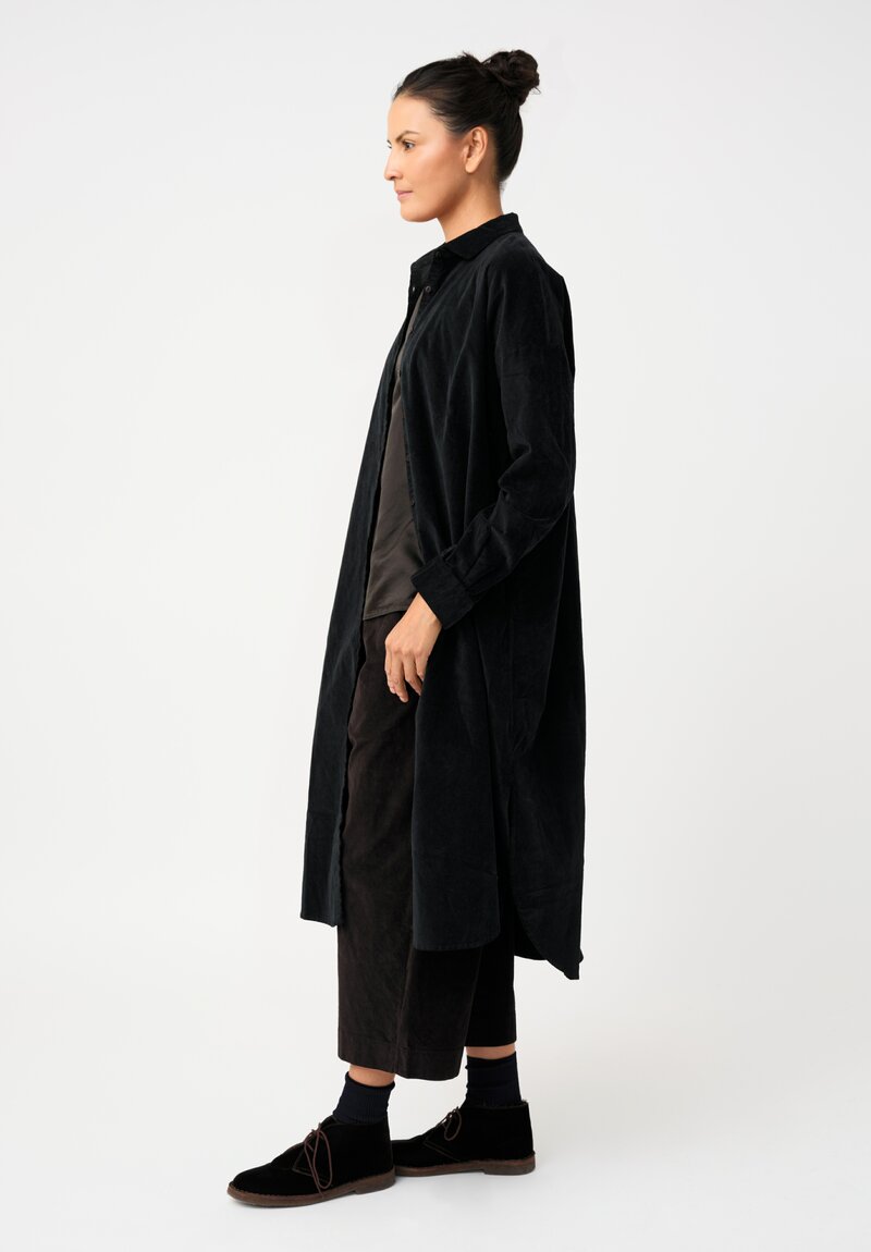 Album di Famiglia Cotton Velvet Long Shirt Dress in Mars Black
