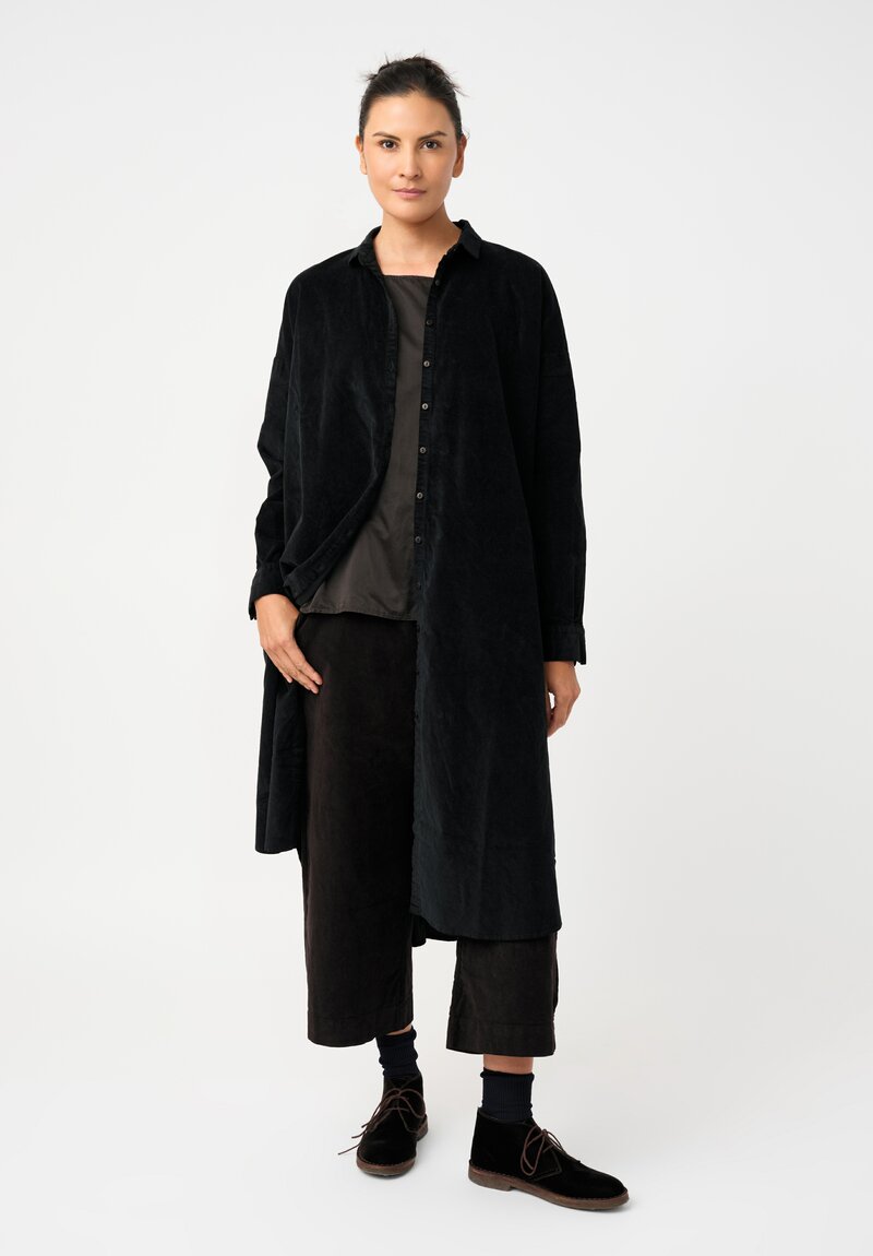 Album di Famiglia Cotton Velvet Long Shirt Dress in Mars Black