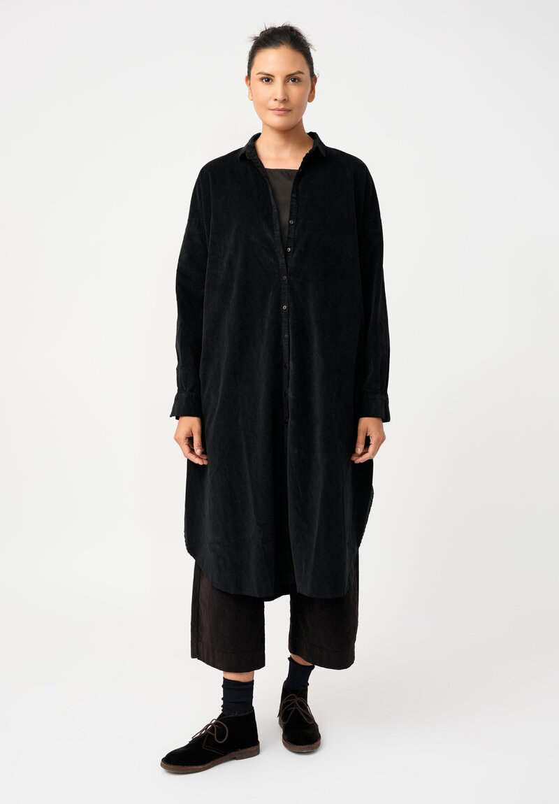 Album di Famiglia Cotton Velvet Long Shirt Dress in Mars Black