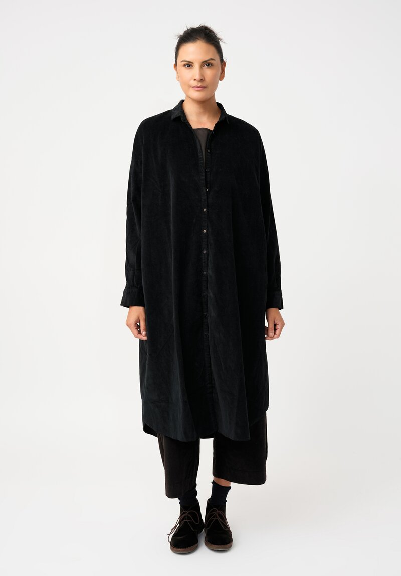 Album di Famiglia Cotton Velvet Long Shirt Dress in Mars Black