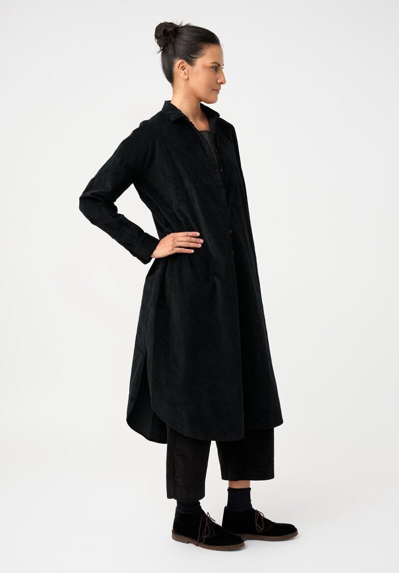 Album di Famiglia Cotton Velvet Long Shirt Dress in Mars Black