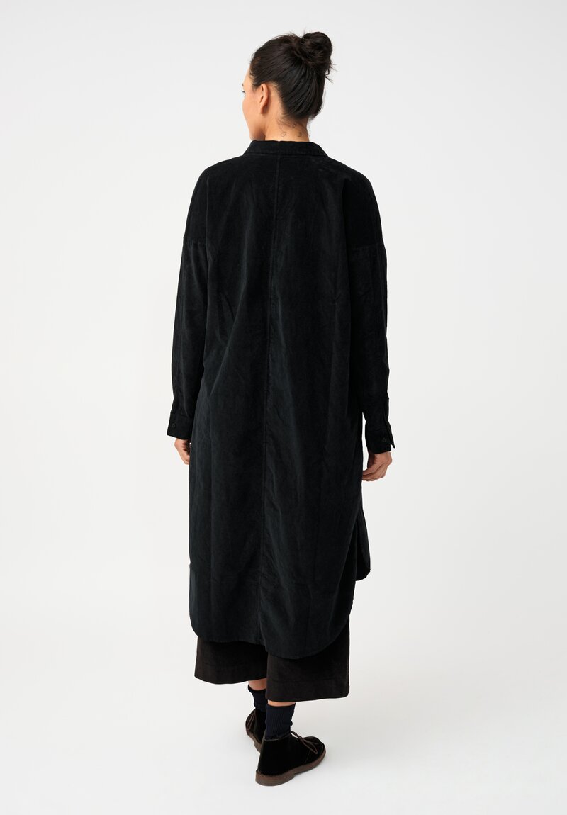 Album di Famiglia Cotton Velvet Long Shirt Dress in Mars Black