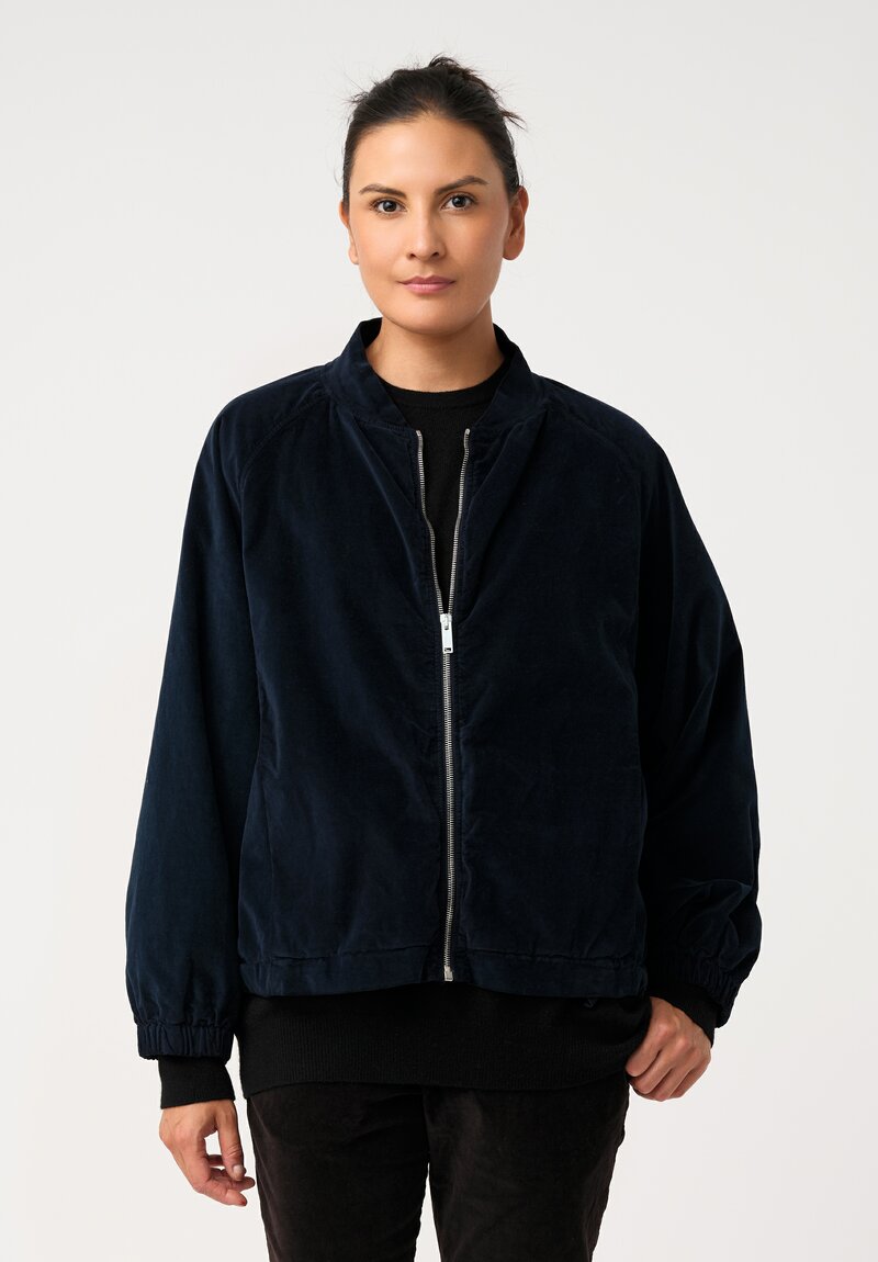 Album di Famiglia Cotton Velvet Bomber Jacket in Ink Blue