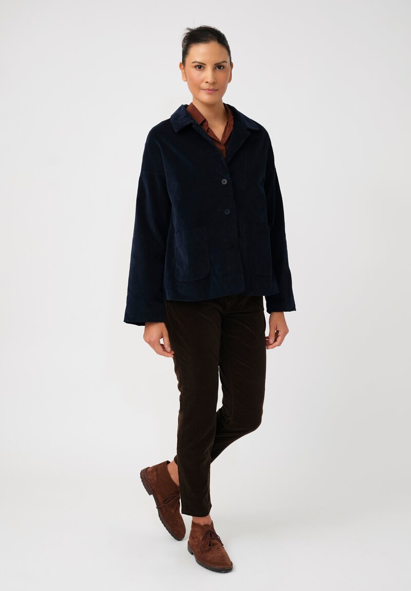 Album di Famiglia Cotton Velvet Relaxed Blazer in Ink Blue