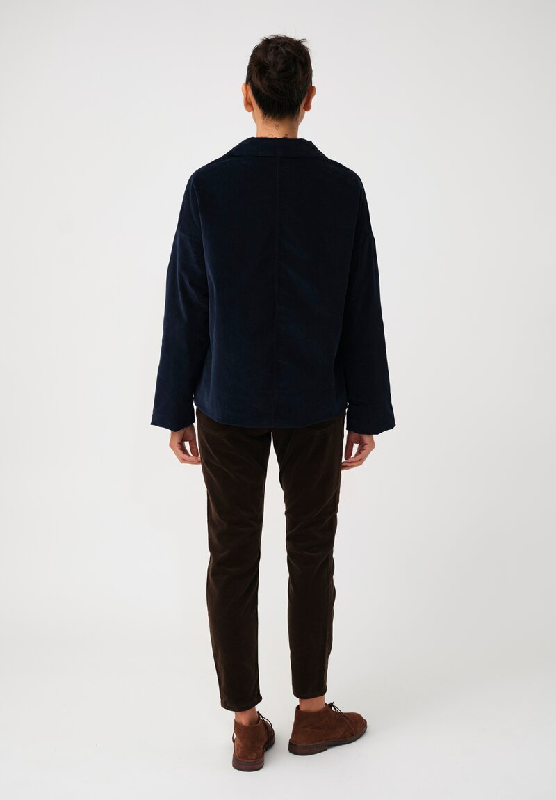 Album di Famiglia Cotton Velvet Relaxed Blazer in Ink Blue