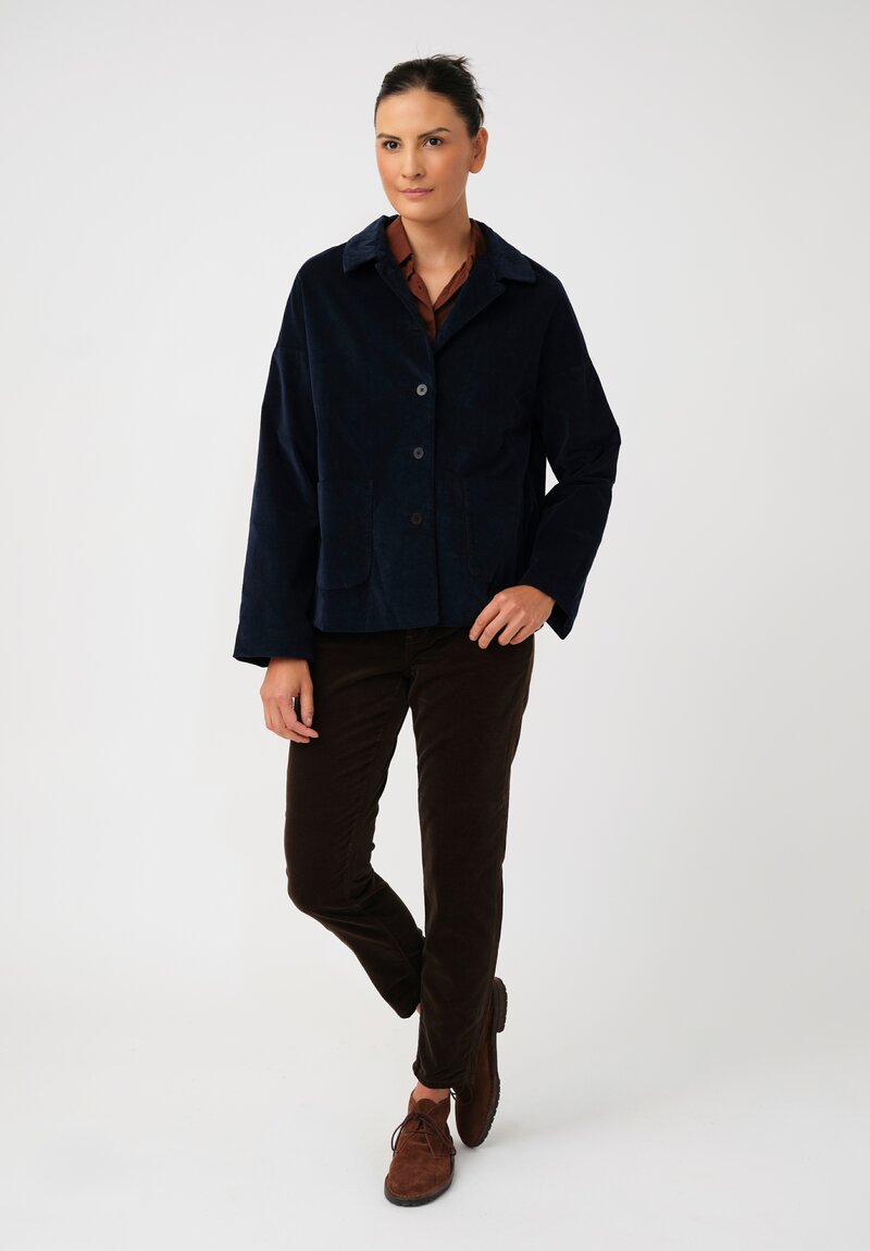 Album di Famiglia Cotton Velvet Relaxed Blazer in Ink Blue