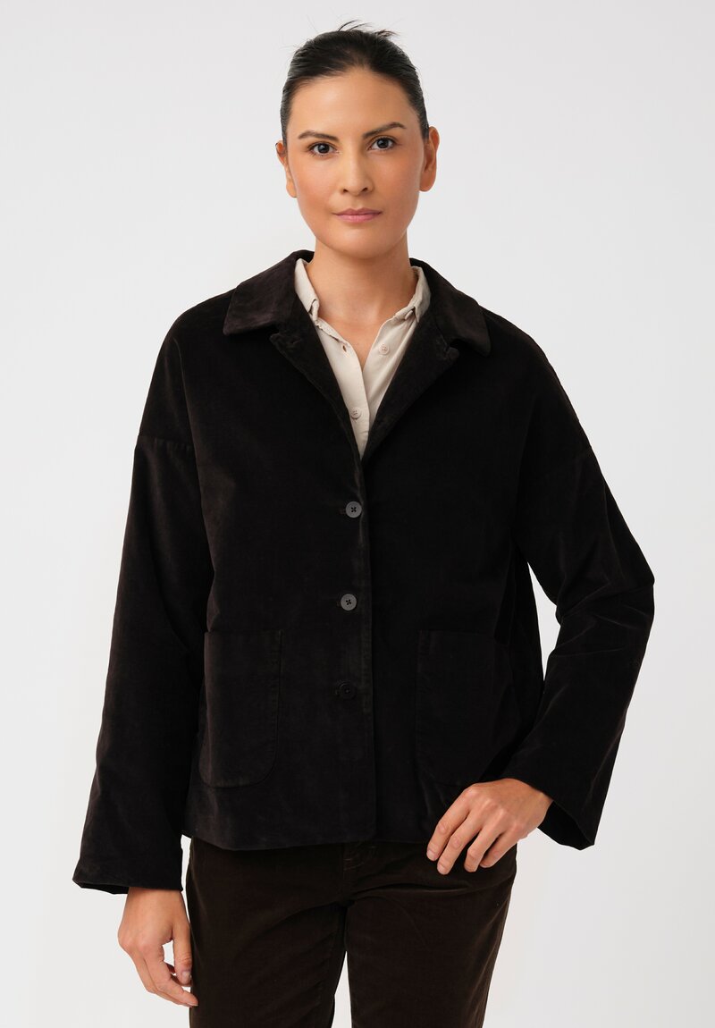 Album di Famiglia Cotton Velvet Relaxed Blazer in Chocolate Brown