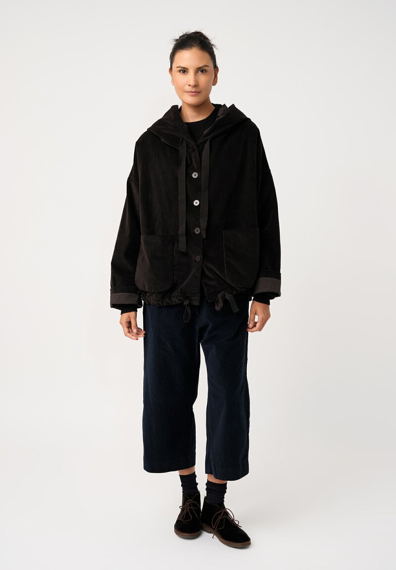 Album di Famiglia Cotton Velvet Hooded Jacket in Cacao Brown