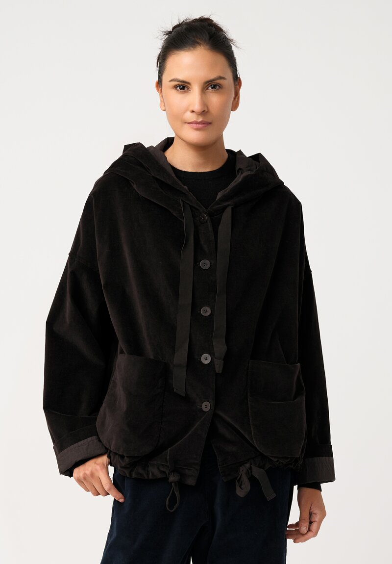 Album di Famiglia Cotton Velvet Hooded Jacket in Cacao Brown
