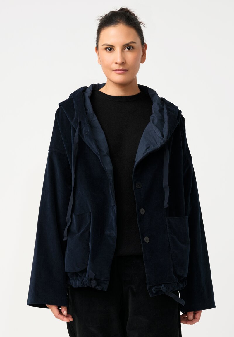 Album di Famiglia Cotton Velvet Hooded Jacket in Ink Blue