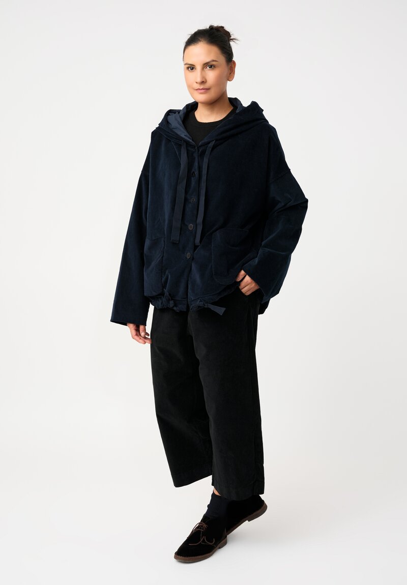 Album di Famiglia Cotton Velvet Hooded Jacket in Ink Blue