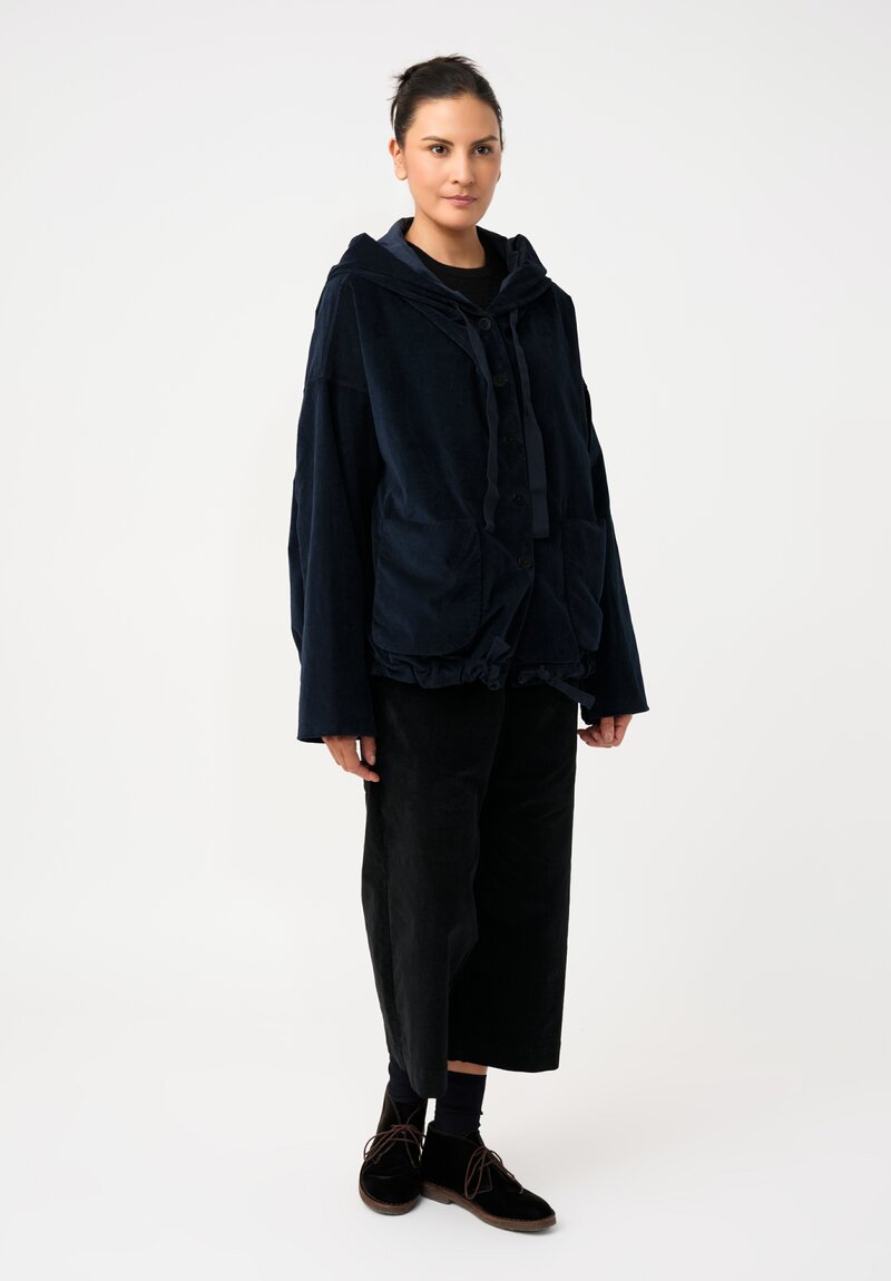 Album di Famiglia Cotton Velvet Hooded Jacket in Ink Blue
