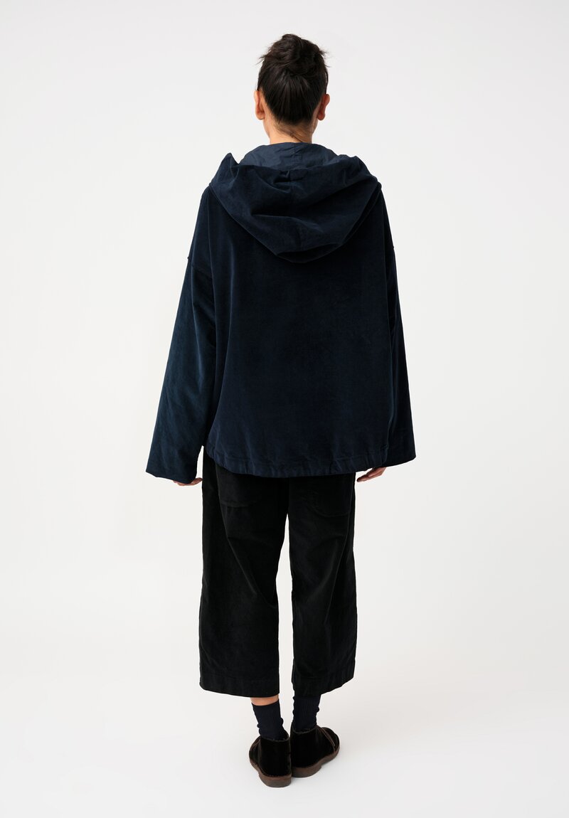 Album di Famiglia Cotton Velvet Hooded Jacket in Ink Blue