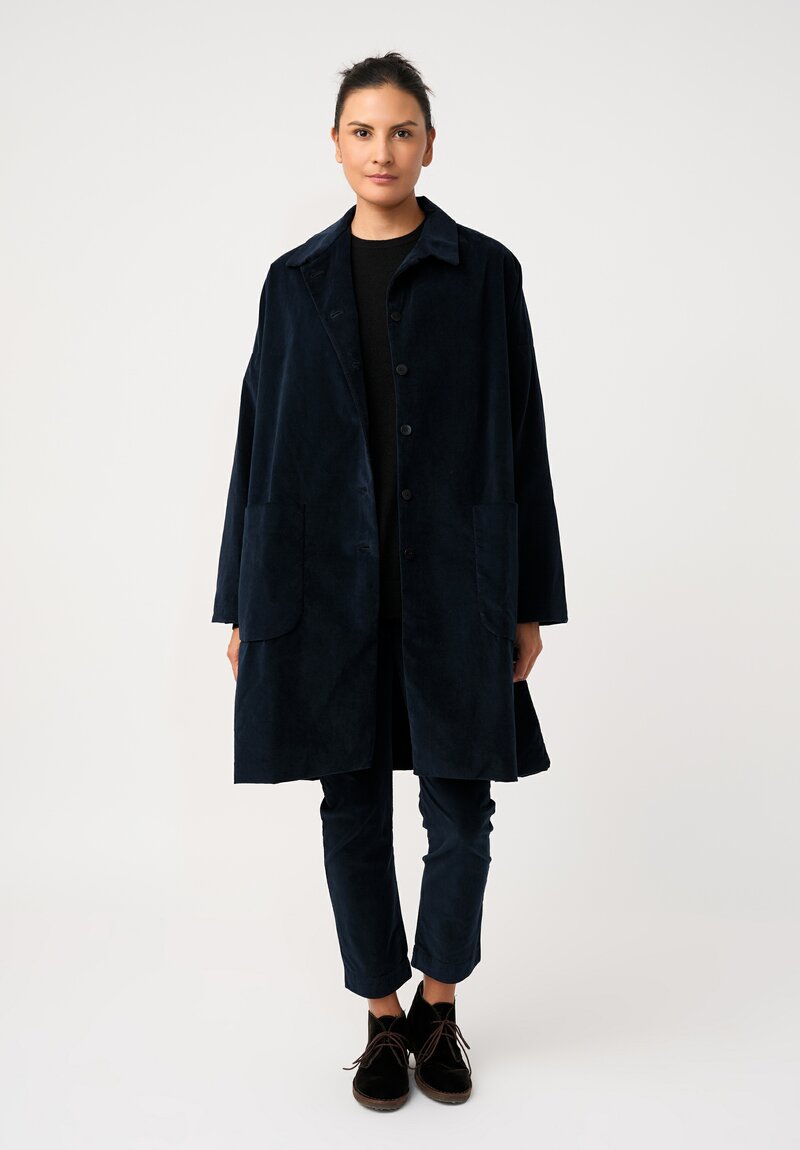 Album di Famiglia Cotton Velvet Duster Coat in Ink Blue