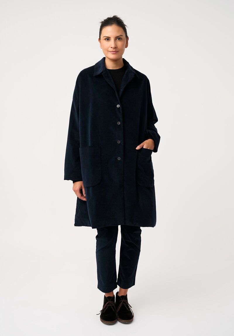 Album di Famiglia Cotton Velvet Duster Coat in Ink Blue