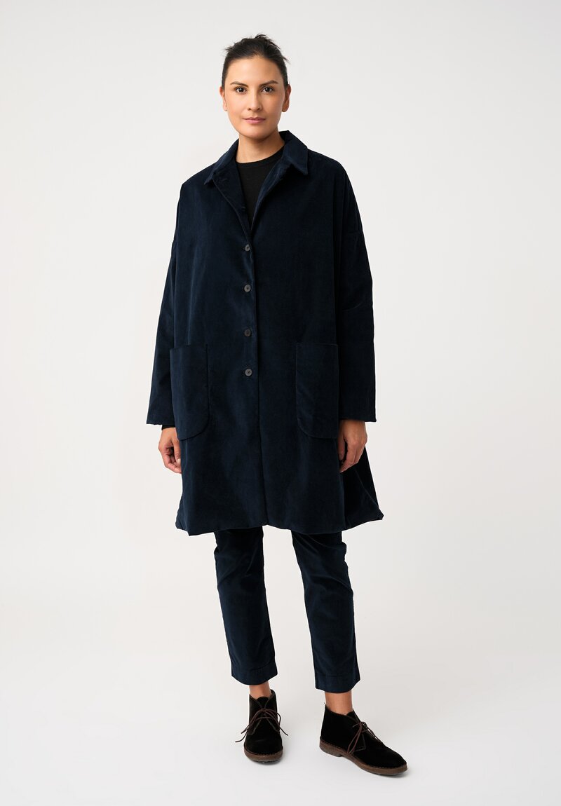 Album di Famiglia Cotton Velvet Duster Coat in Ink Blue