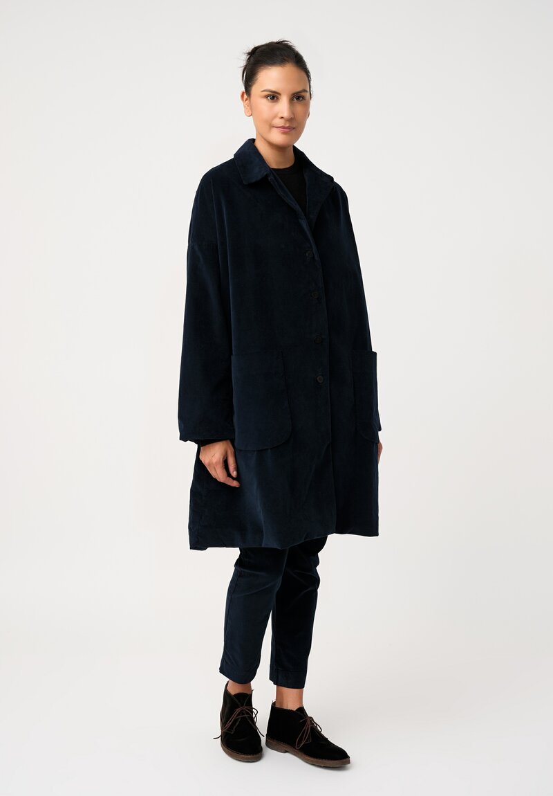Album di Famiglia Cotton Velvet Duster Coat in Ink Blue
