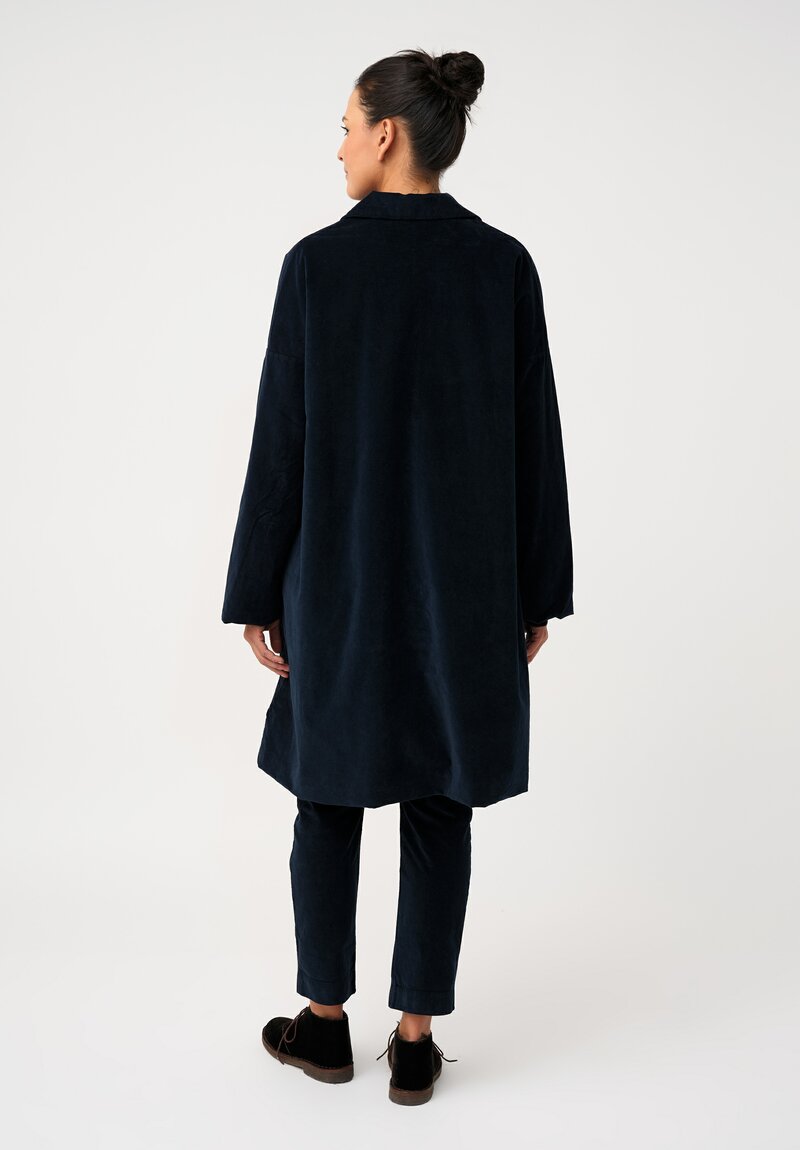 Album di Famiglia Cotton Velvet Duster Coat in Ink Blue
