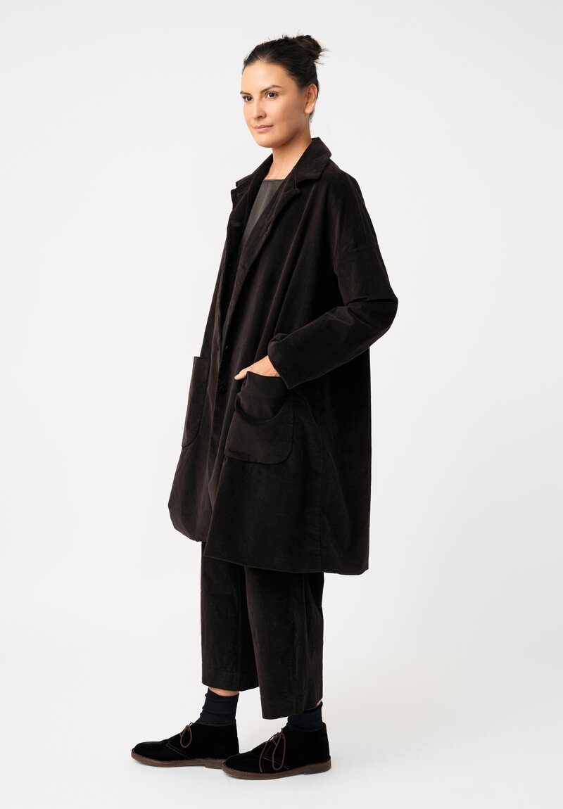 Album di Famiglia Cotton Velvet Duster Coat in Cacao Brown