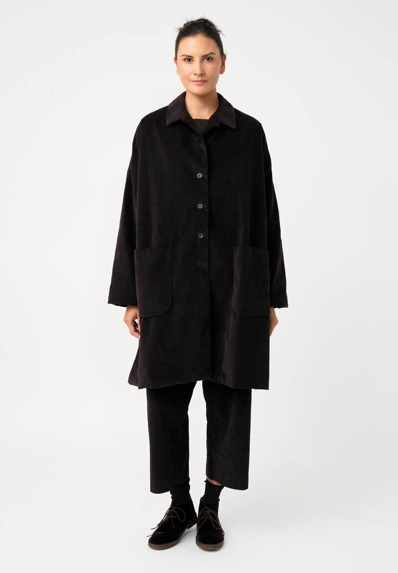 Album di Famiglia Cotton Velvet Duster Coat in Cacao Brown