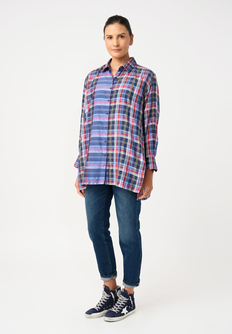 Pero Cotton Silk 2-Piece Plaid Button-Down Top
