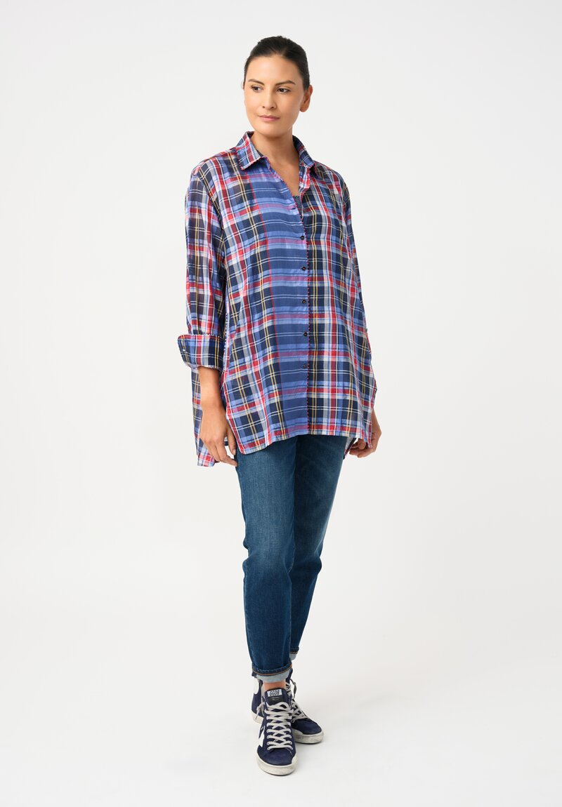 Pero Cotton Silk 2-Piece Plaid Button-Down Top