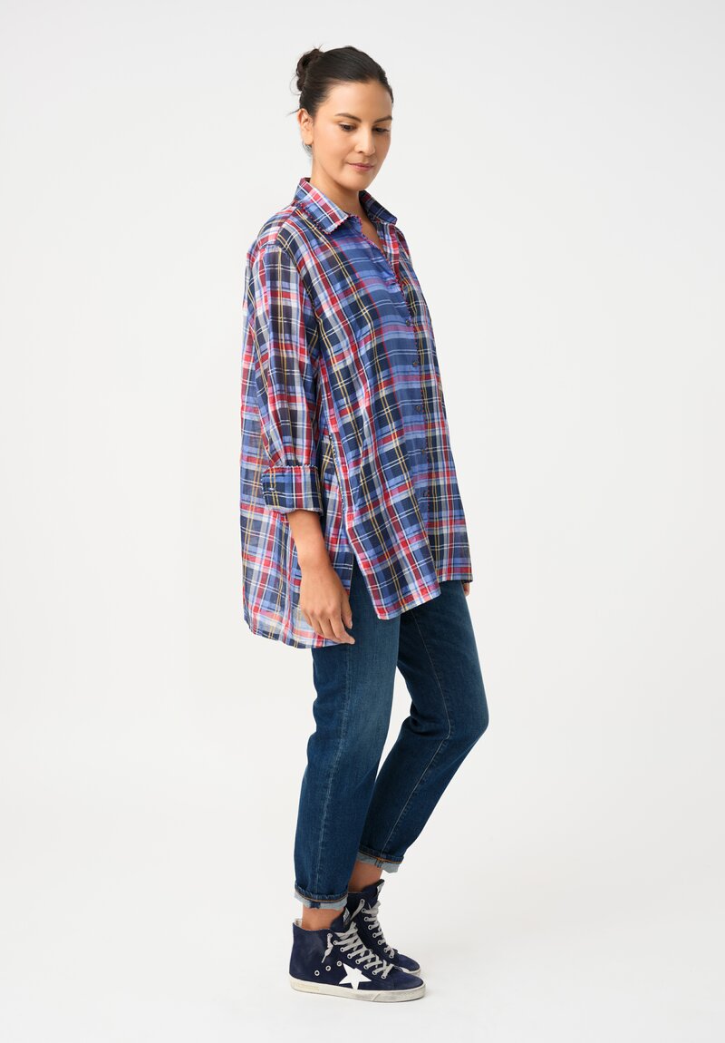 Pero Cotton Silk 2-Piece Plaid Button-Down Top