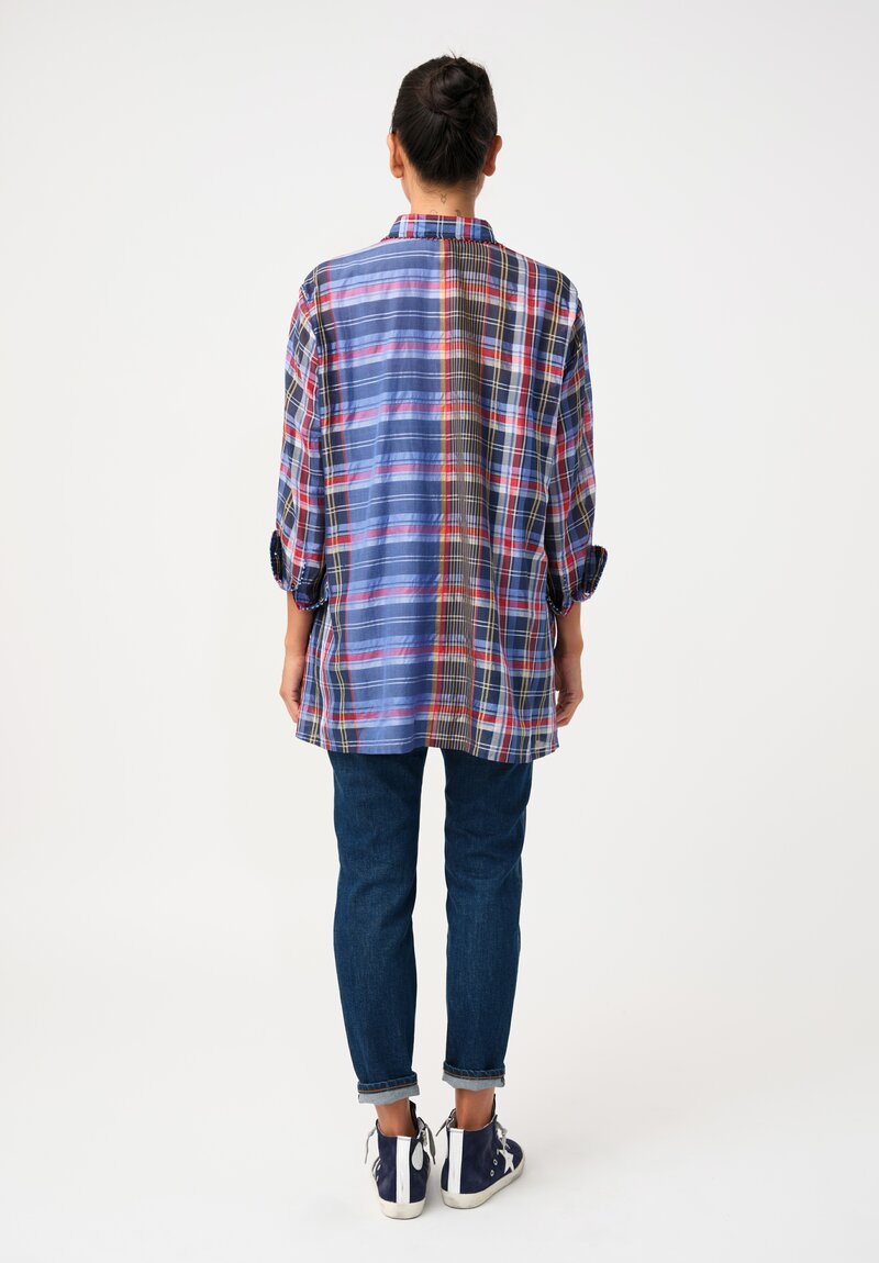 Pero Cotton Silk 2-Piece Plaid Button-Down Top